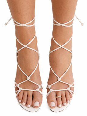 💋Nordstrom White Lace-Up Espadrilles | 3.5" Heels | | Size 7.5 | Petal Cushion